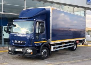 Used truck IVECO Eurocargo ML120E22/P, year 2014, with 256.745km, automatic, engine brake,  air condition, rear camera, close box 7.7m.